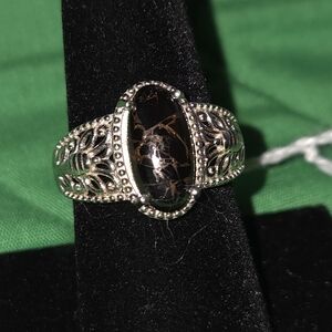 Matrix Silver Shungite Solitaire Ring in Platinum Bond